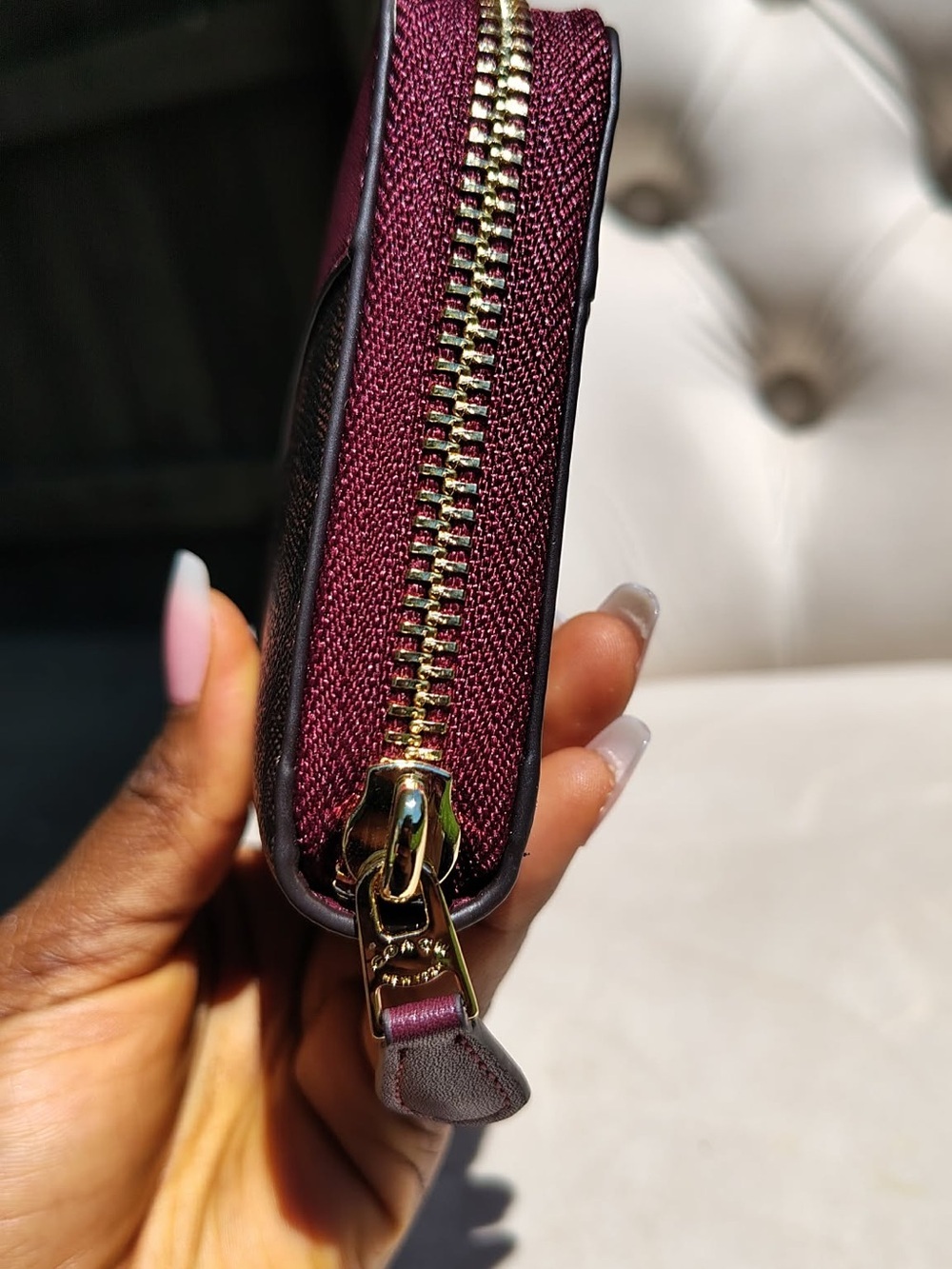 Coach Zip-Around Wallet in Burgundy and Chocolate Coach Signature - Picture 5 of 6
